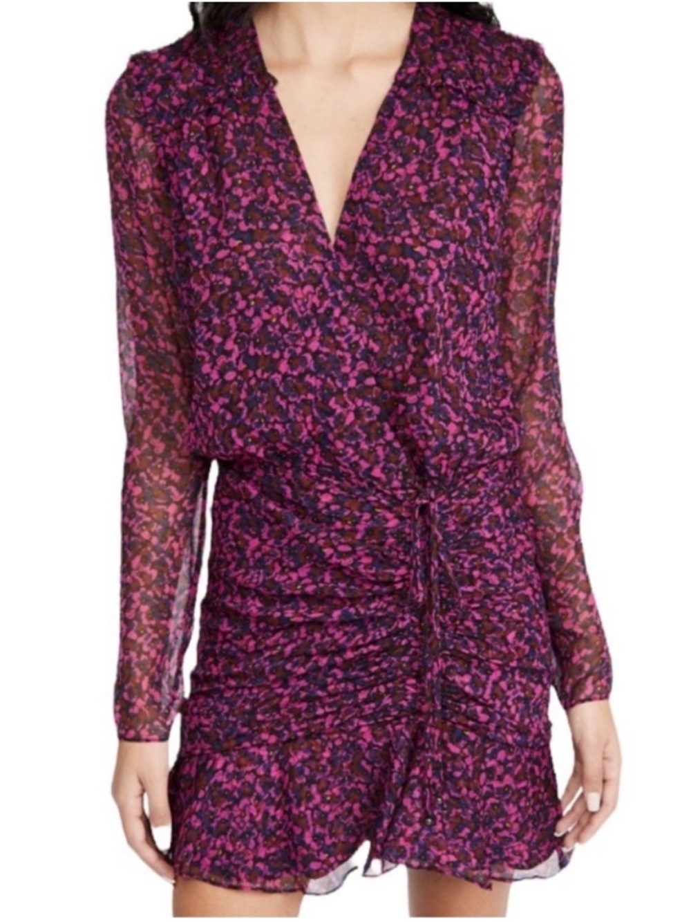 Veronica Beard Pink and Purple Floral Long-Sleeve Wrap Dress